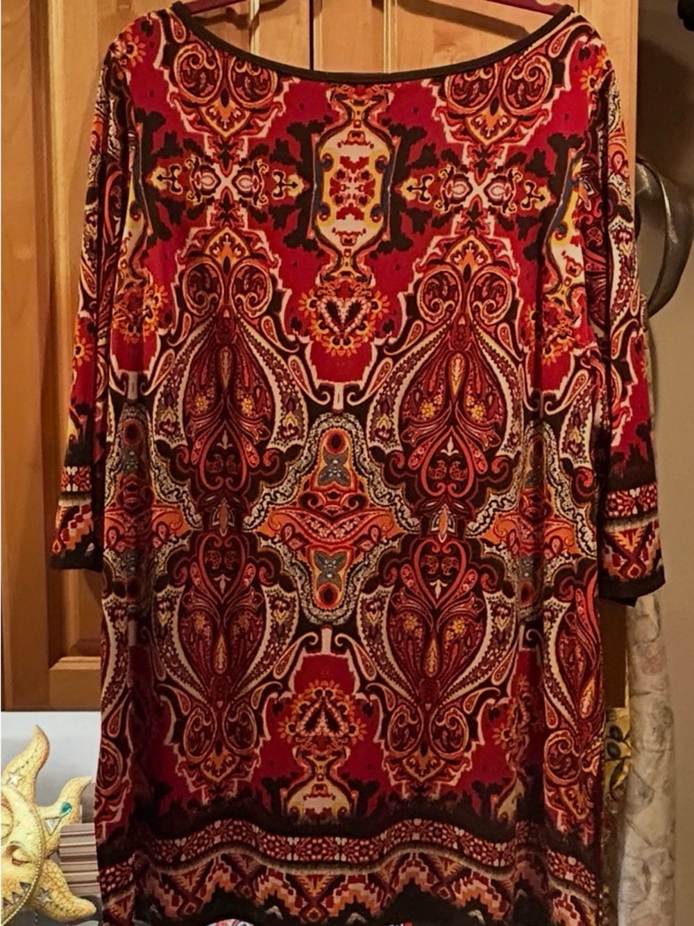 Susan Graver Red and Orange Paisley Liquid Knit Tunic Top